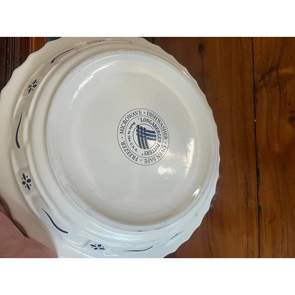 Set of 2 Longaberger Pottery Woven Traditions Classic Blue Pie Plate Dish